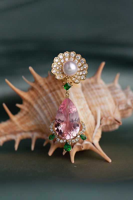The Venus Earrings, Morganite and AKOYA Pearl